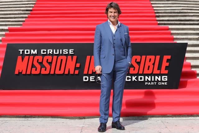 <p>Stefania M. D'Alessandro/Getty </p> Tom Cruise at the world premiere of <em>Mission: Impossible - Dead Reckoning Part One</em> on June 19, 2023, in Rome