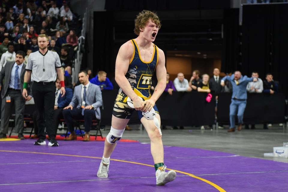 Tea Area's Sam Werdel won his second consecutive state title on Saturday, Feb. 24, 2024 at the Denny Sanford Premier Center in Sioux Falls.