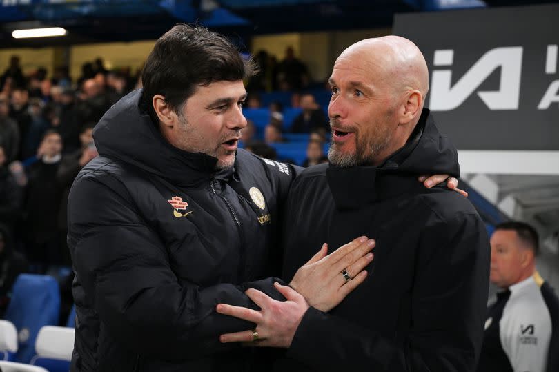 Mauricio Pochettino and Erik ten Hag pictured before Manchester United's clash with Chelsea