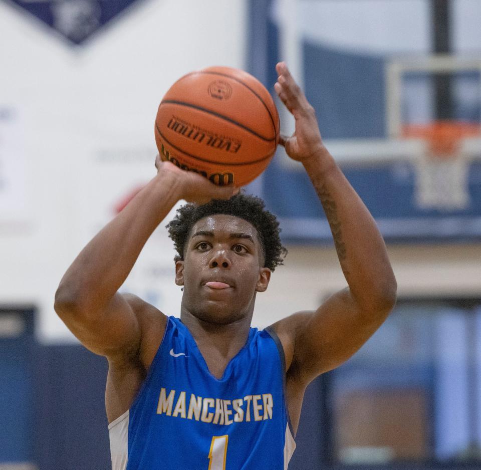 Manchester Savon Myers at the line. Ranney Boys Basketball defeats Manchester in Tinton Falls on January 26, 2022. 