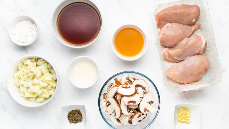 Chicken marsala ingredients laid out