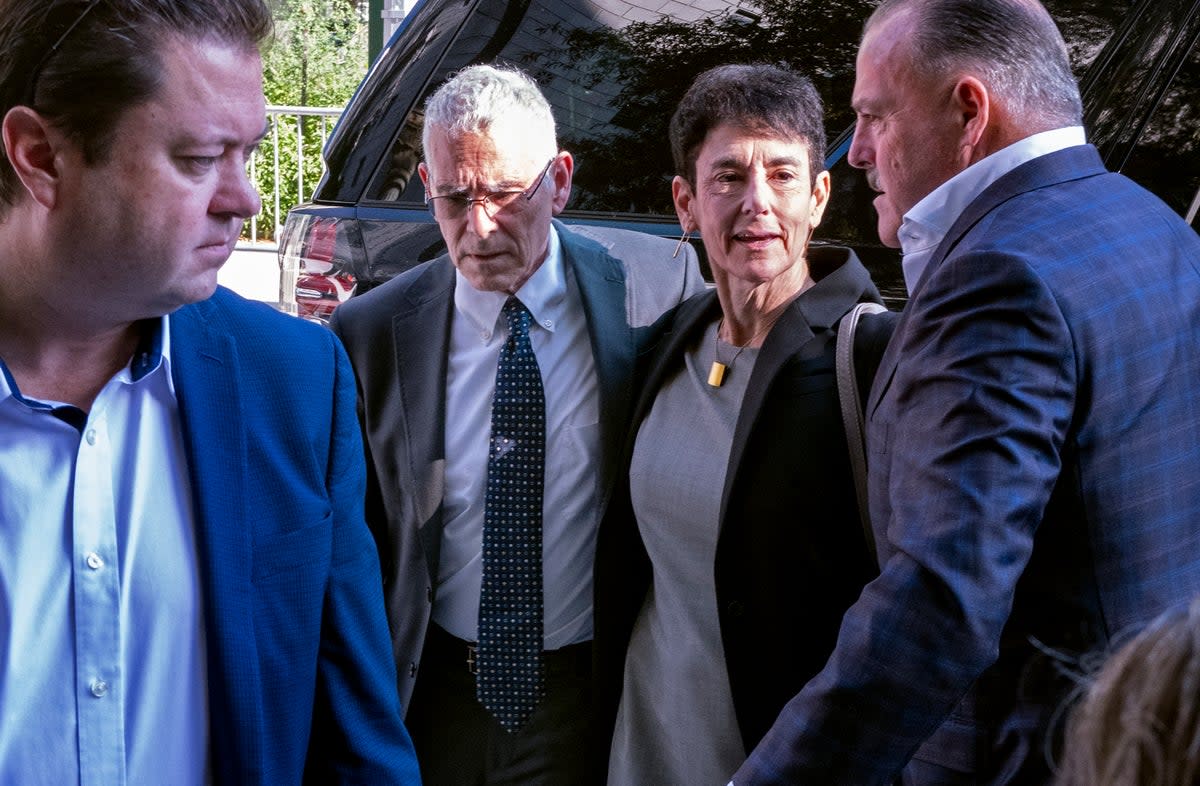 Barbara Fried and Joseph Bankman, parents of FTX founder Sam Bankman-Fried, arrive at a Manhattan federal courthouse on Wednesday (Associated Press)