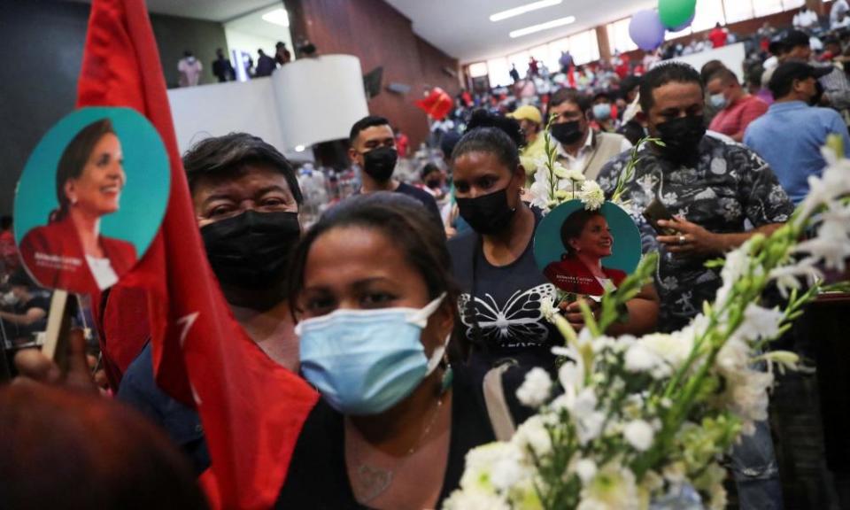 Supporters of Honduras’ President-elect Xiomara Castro enter the congress after the installation of the new legislature in Tegucigalpa on Tuesday.