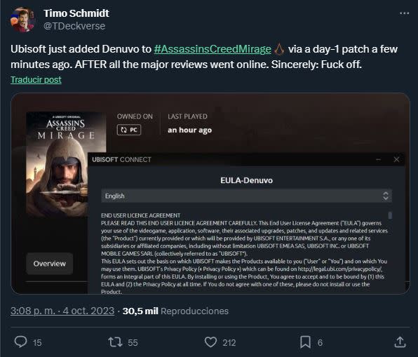 Parece que Denuvo llegó a Assassin’s Creed Mirage en el lanzamiento