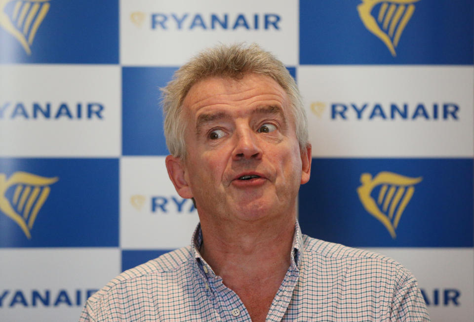 Ryanair Chief Executive Officer Michael O'Leary during a press conference at The Grosvenor Hotel in London.