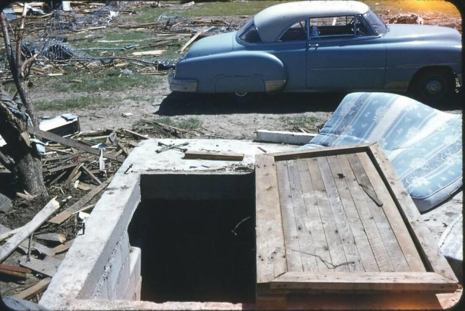 Damage caused by the tornado that struck Udall, Kansas in 1955. Courtesy