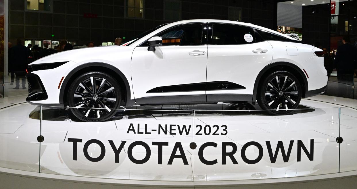 The 2023 Toyota Crown Hybrid Max on display at the 2022 Los Angeles Auto Show in Los Angeles, Calif. on Nov. 17, 2022.