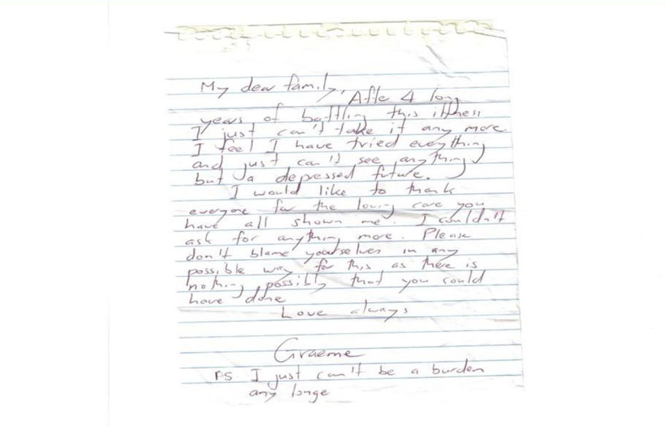 R U OK? Day founder Graeme Cowan's suicide note from July 24, 2004.