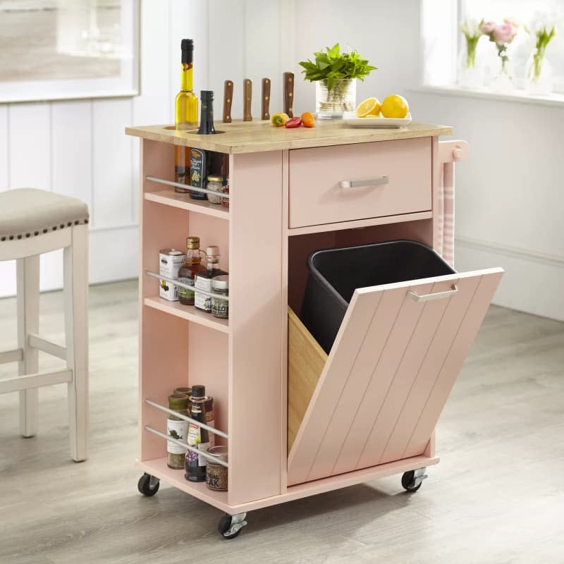 Toro Rolling Kitchen Cart with Solid Wood Top