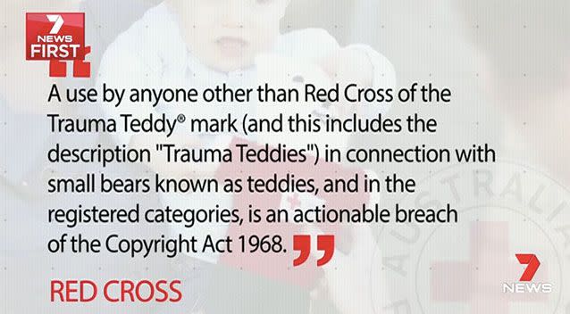 Part of the legal letter sent from Australian Red Cross to Em's Friends. Source: 7 News