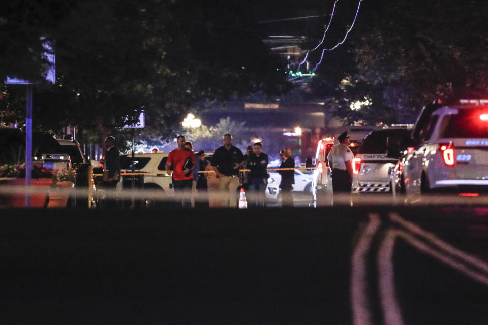 Police cordoning off the crime scene after the rampage in Dayton, Ohio in the early hours of Sunday morning. (AP)