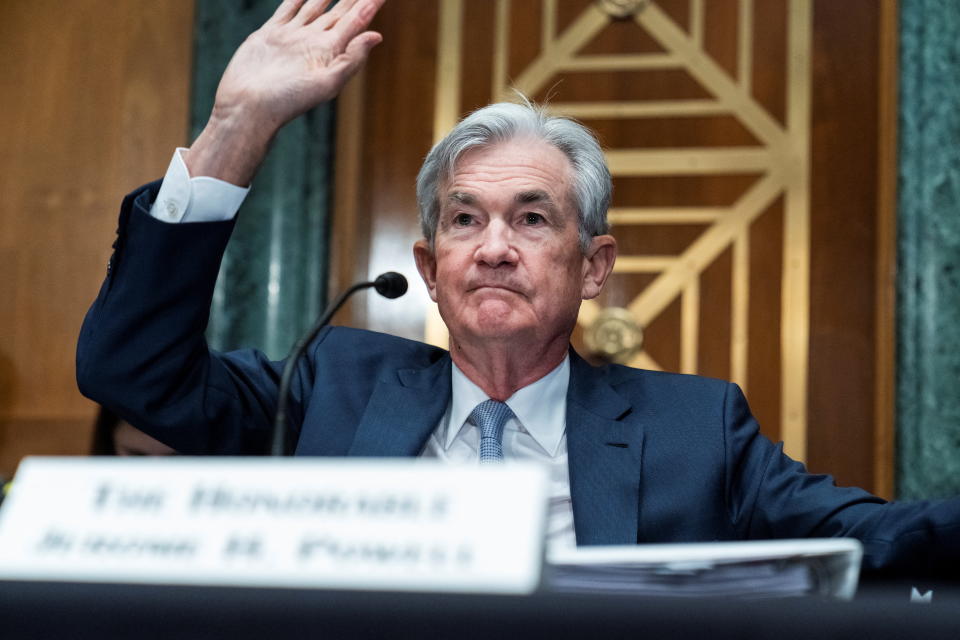 US Federal Reserve Chairman Jerome Powell testifies during the Senate Banking Committee hearing titled 