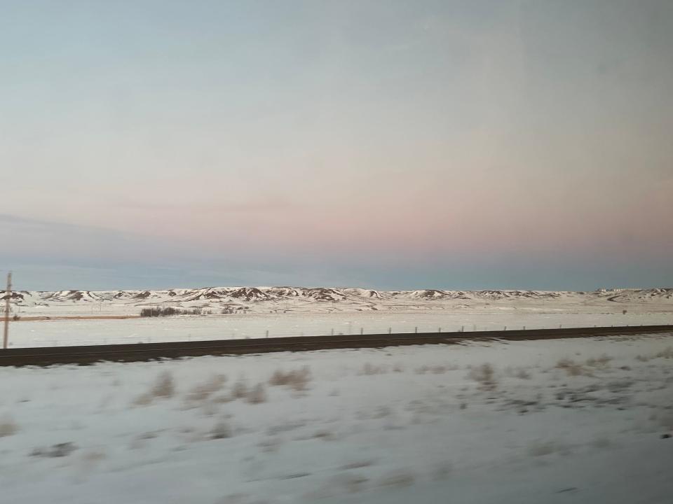 The sunset over the horizon, somewhere between Montana and North Dakota.