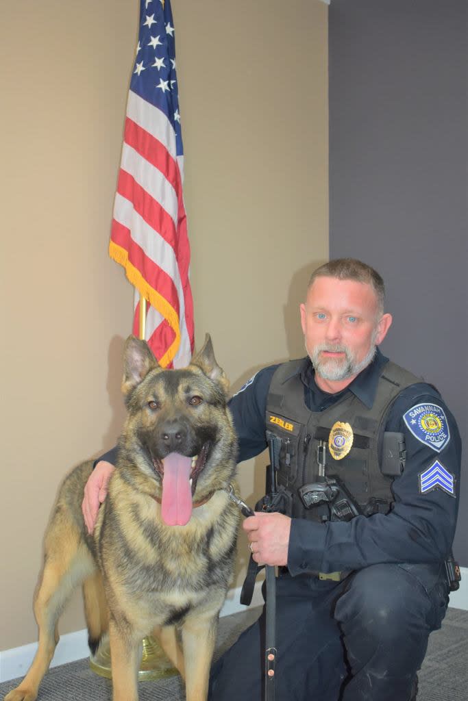 Savannah Police Lieutenant Daniel Zeigler was charged with one count of animal abuse in the death of his K-9 partner, Horus. Savannah Missouri Police Department / Facebook