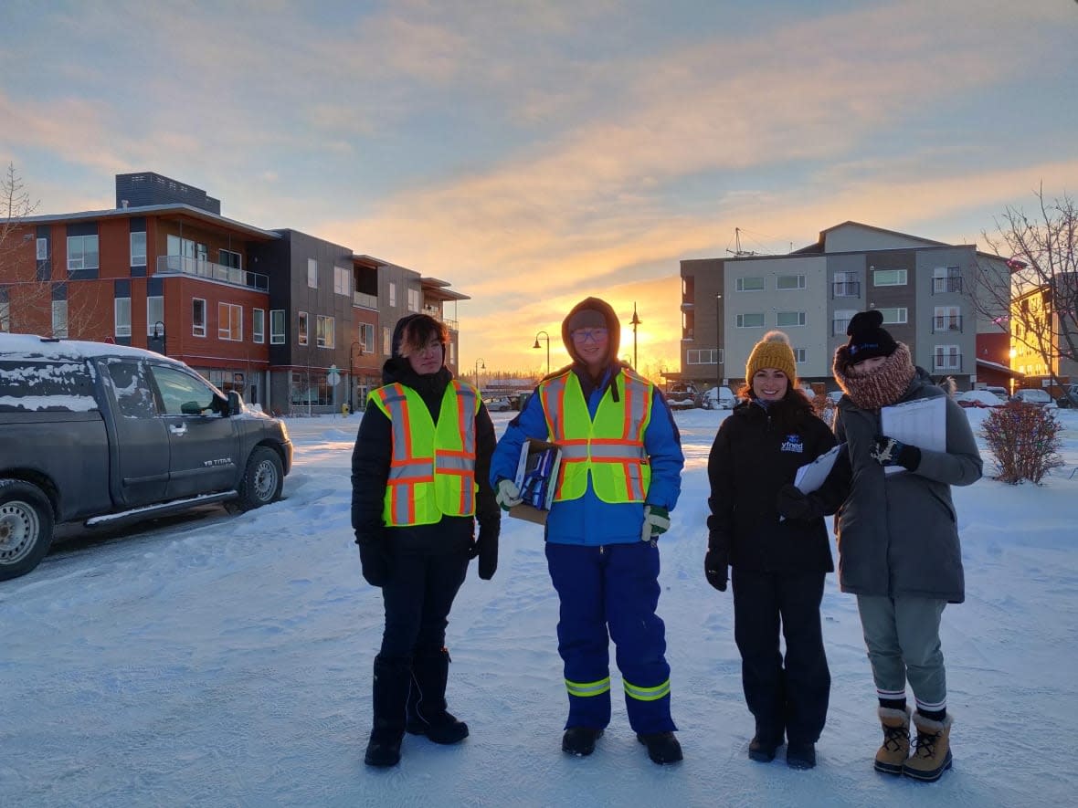 Courtney Wheelton, the manager of the Yukon First Nation Education Directorate's nutrition program, says 400 hampers were given out to eligible Indigenous families by staff over the weekend. (Submitted by Courtney Wheelton - image credit)