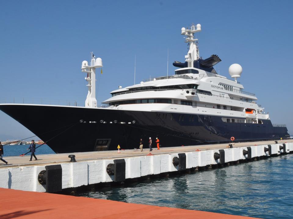 14ft luxury yacht 'Octopus' owned by Microsoft co-founder, Paul Allen, is moored to fuel up at Ege Ports in Kusadasi district of Aydin, Turkey on April 27, 2015.