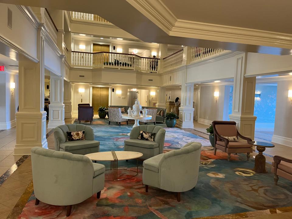 interior shot of the mini lobby inside a building at the grand floridian resort in disney world