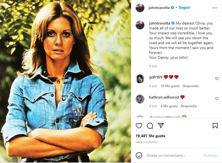 La desgarradora despedida de John Travolta a Olivia Newton-John (Foto: Instagram @johntravolta)