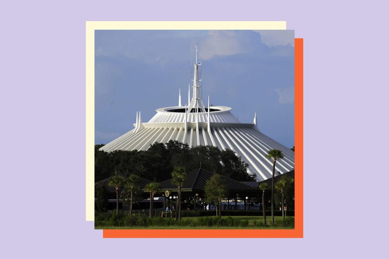 An image of Space Mountain on a colorful background.