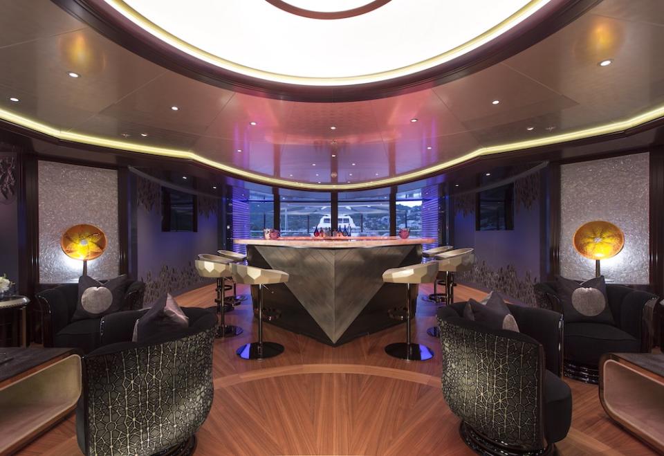 The 312-foot 'Kismet' is a showman's palace designed with a far-out luxe look that includes gold, black, glass and full walls of video screens. 