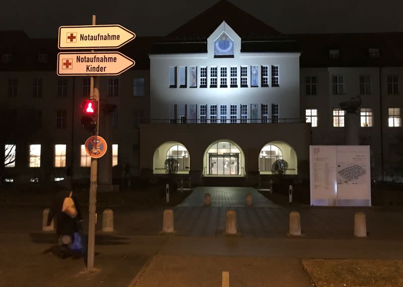 The main entrance, with a sign for the emergency room, of the Klinikum Schwabing is pictured in Munich