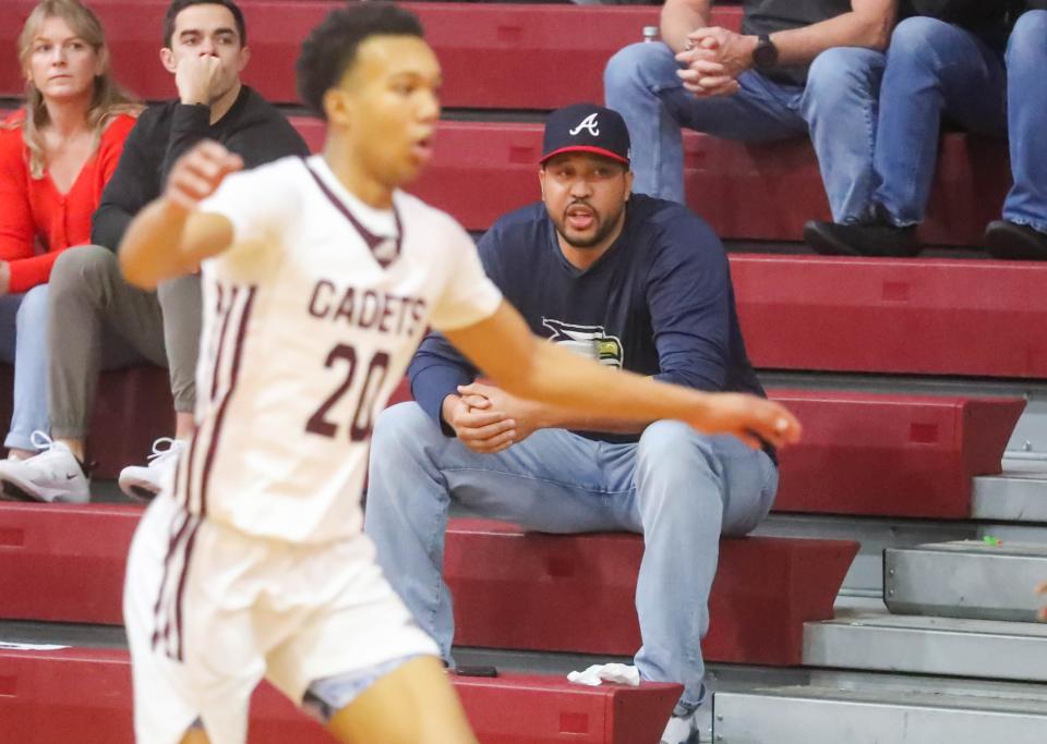 Hamp Jones watches from the bleachers as his son Caleb, and the Benedictine Cadets take on Southeast Bulloch on Friday, January 12, 2024 at Benedictine.