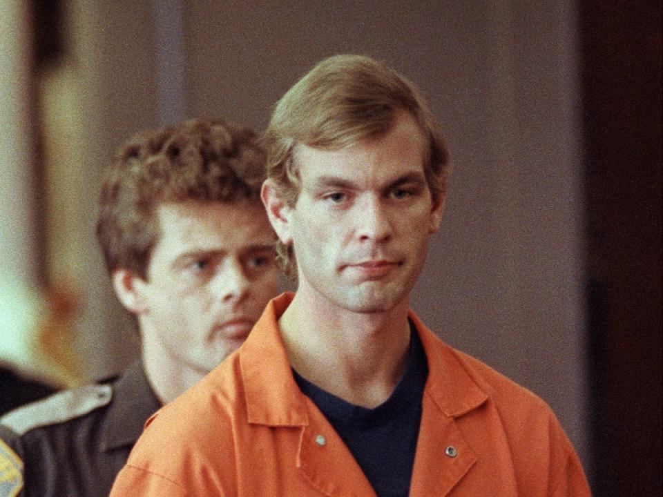 Jeffrey Dahmer enters a courtroom in Milwaukee, Wisconsin, in 1992 (AFP via Getty Images)