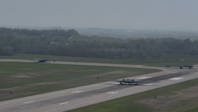 The B-2 Spirits, reserved for the most critical missions, are "primed to carry out a global strike at any time, in any place," according to the US Air Force.