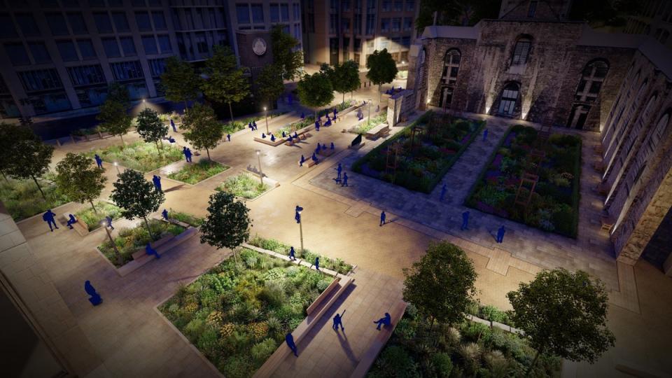 Render of the new public square, as seen at night (LDA Design)