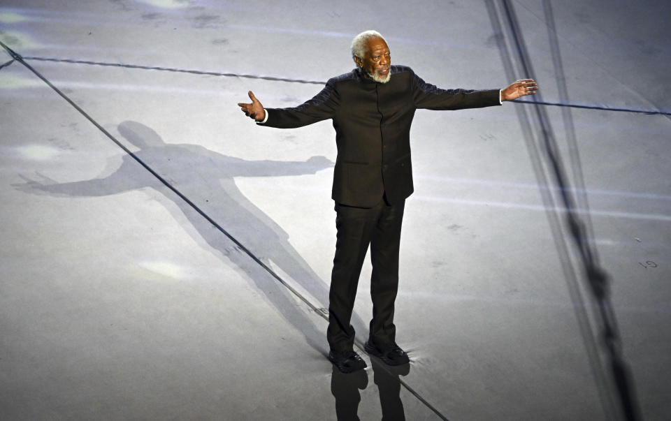 Hollywood actor Morgan Freeman performs during the World Cup opening ceremony in Qatar, Nov. 20, 2022.<span class="copyright">Robert Michael—picture-alliance/dpa/AP Images</span>