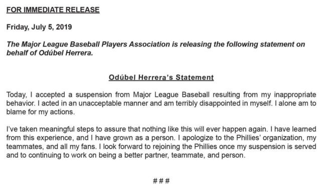 Phillies wipe references to Odúbel Herrera from Citizens Bank Park - NBC  Sports