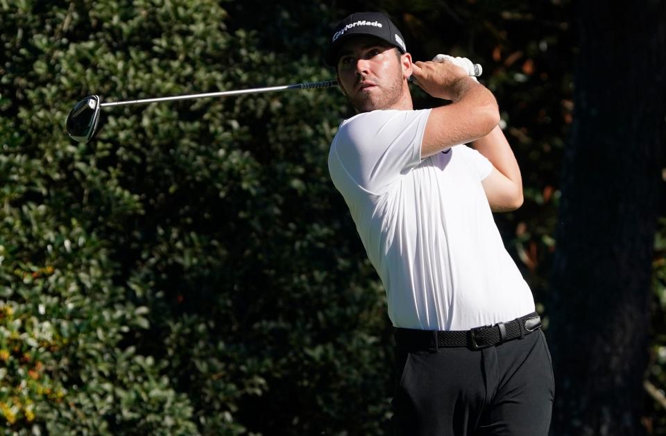 Matthew Wolff tees off on the 15th hole during the second round of the Masters at Augusta National.