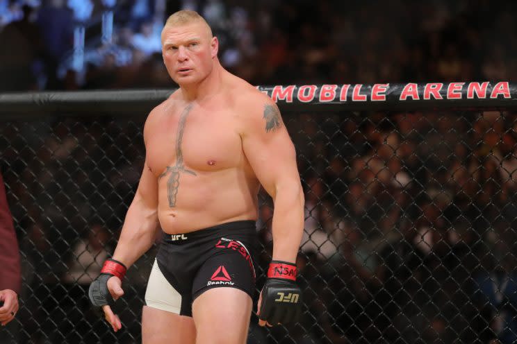 Brock Lesnar watched Jon Jones call him out and has a response for the light heavyweight champion. (Getty)