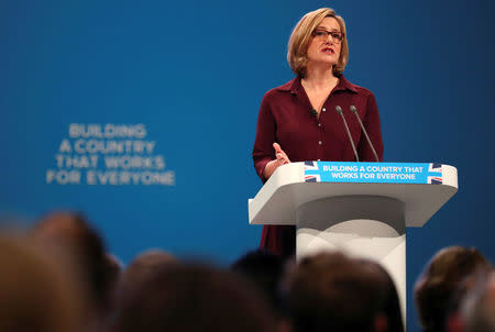 Britain's Home Secretary Amber Rudd speaks at the Conservative Party conference in Manchester, October 3, 2017. REUTERS/Hannah McKay