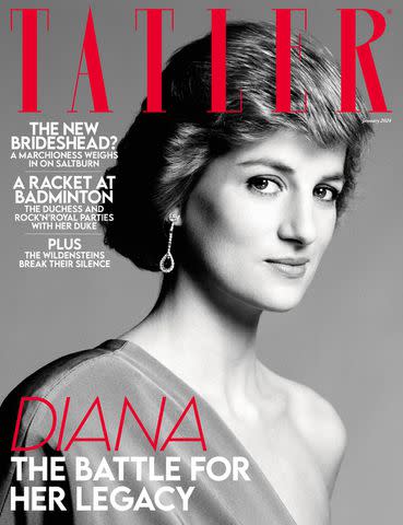<p>David Bailey</p> Tatler magazine's January 2024 cover featuring a photo of Princess Diana by David Bailey.