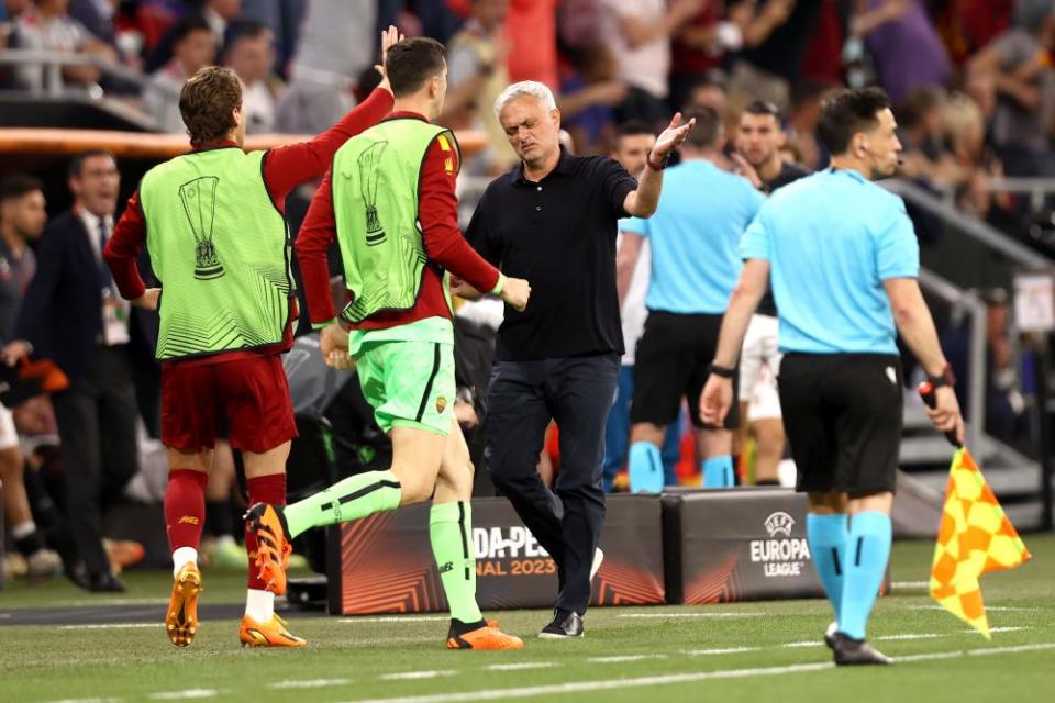 José Mourinho gestures for his team to keep their cool after opening the scoring