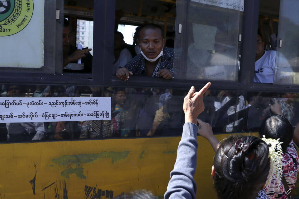 Released prisoners are welcomed by family members and colleagues outside Insein Prison in Yangon, Myanmar, Thursday, Jan. 4, 2024. Myanmar’s military government on Thursday pardoned nearly 10,000 prisoners to mark the 76th anniversary of gaining independence from Britain, but it wasn’t immediately clear if any of those released included the thousands of political detainees jailed for opposing army rule.(AP Photo/Thein Zaw)