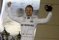 Formula One - Bahrain F1 Grand Prix - Sakhir, Bahrain - 03/04/16 - Mercedes F1 driver Nico Rosberg of Germany celebrates after winning the Bahrain GP. REUTERS/Hamad I Mohammed