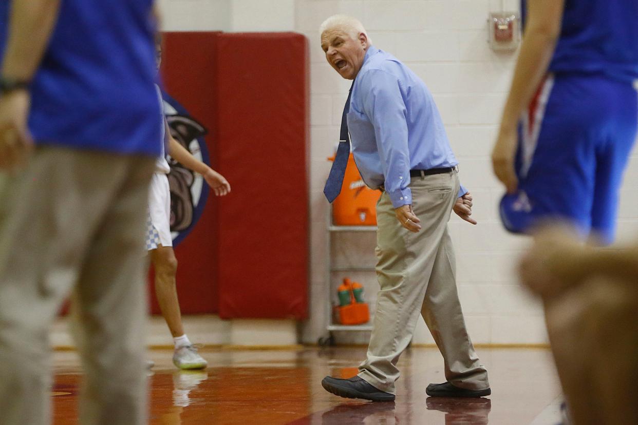 Socorro head coach Tim McNally is shown during the game against Americas on Tuesday, Jan. 14, 2020, in District 1-6A basketball at Socorro High School.