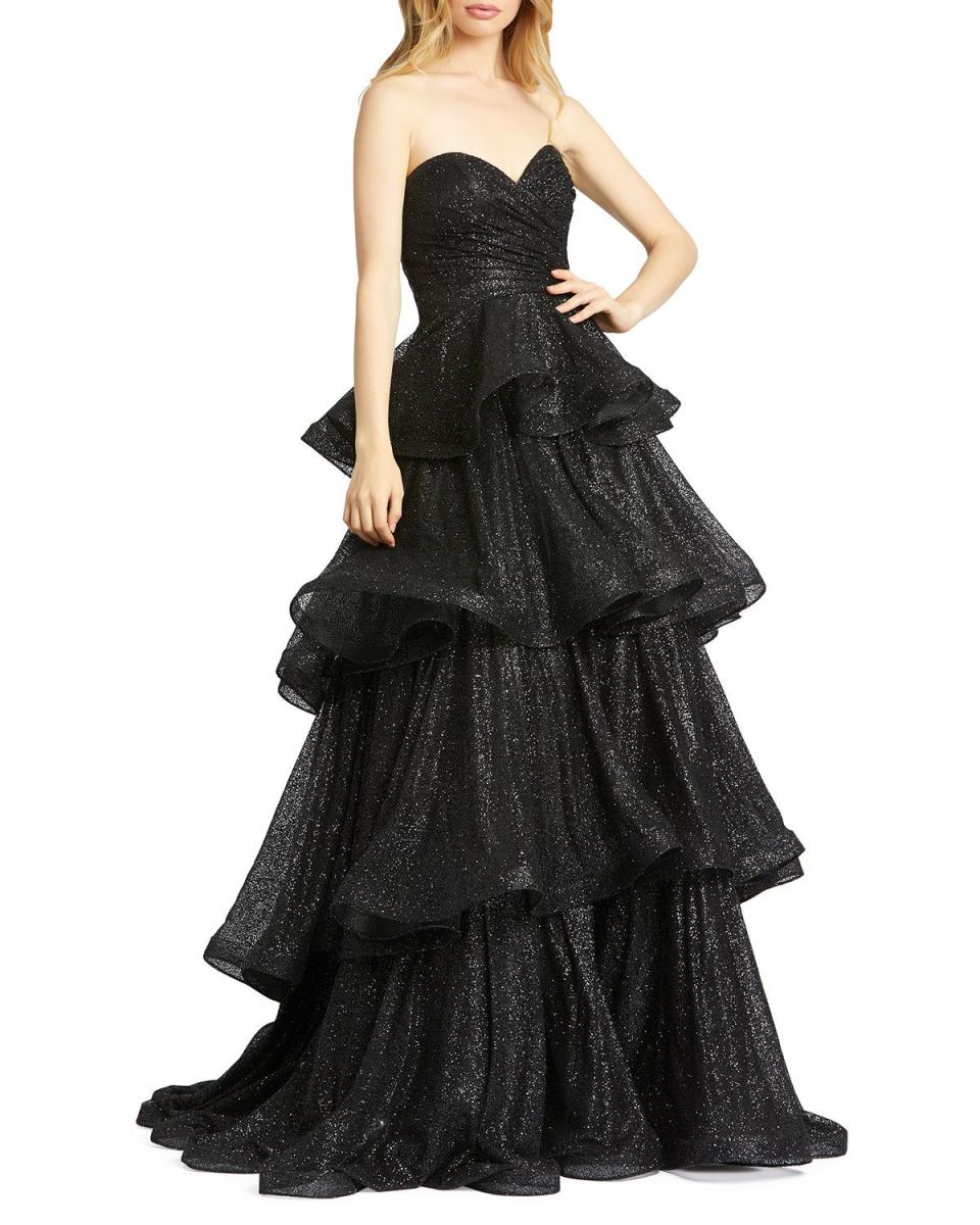 Sparkle Ruffle Tiered Strapless Ball Gown