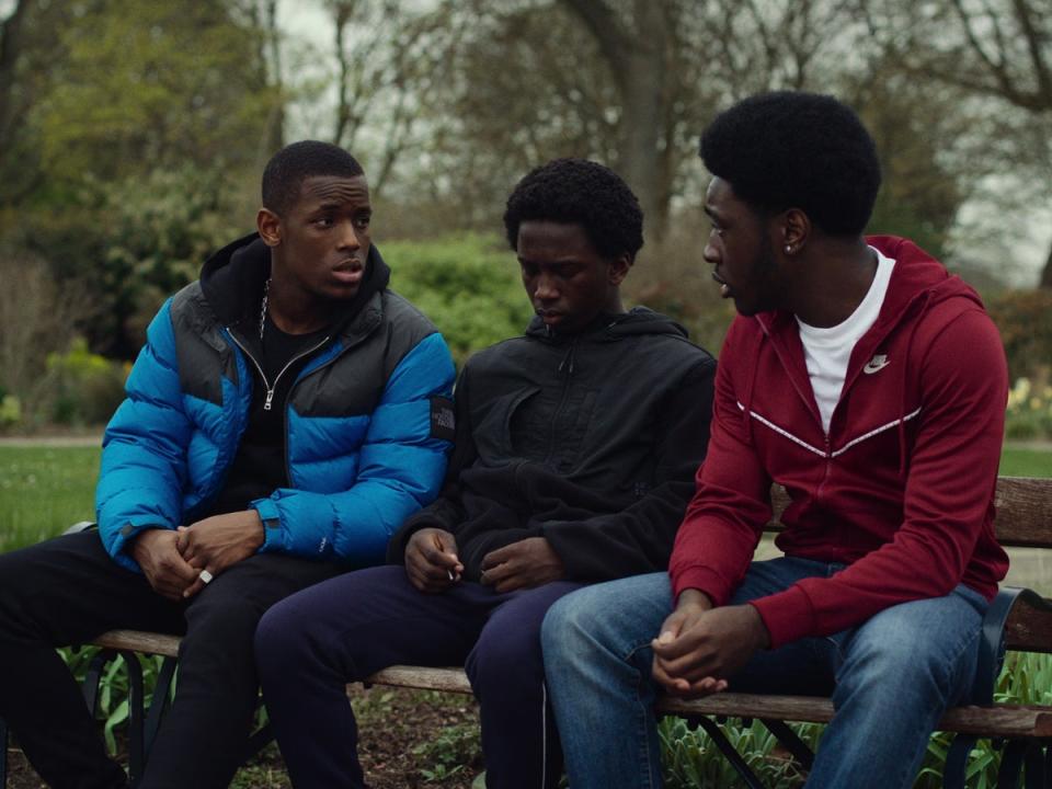 Top Boy’s Jamie (Micheal Ward), Stefan (Araloyin Oshunremi) and Aaron (Hope Ikpoku Jnr) (Netflix)