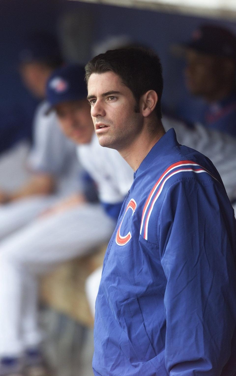 Iowa Cubs pitcher Mark Prior waits in the dugout before the May 7, 2002, game against Tucson at Principal Park.