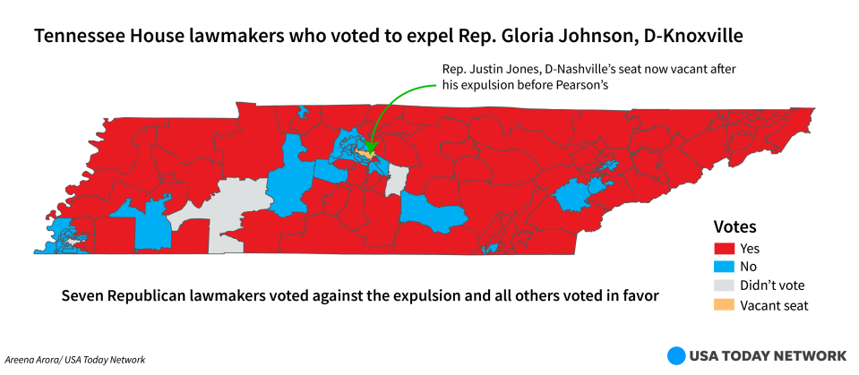 Tennessee House lawmakers who voted to expel Rep. Gloria Johnson, D-Knoxville.