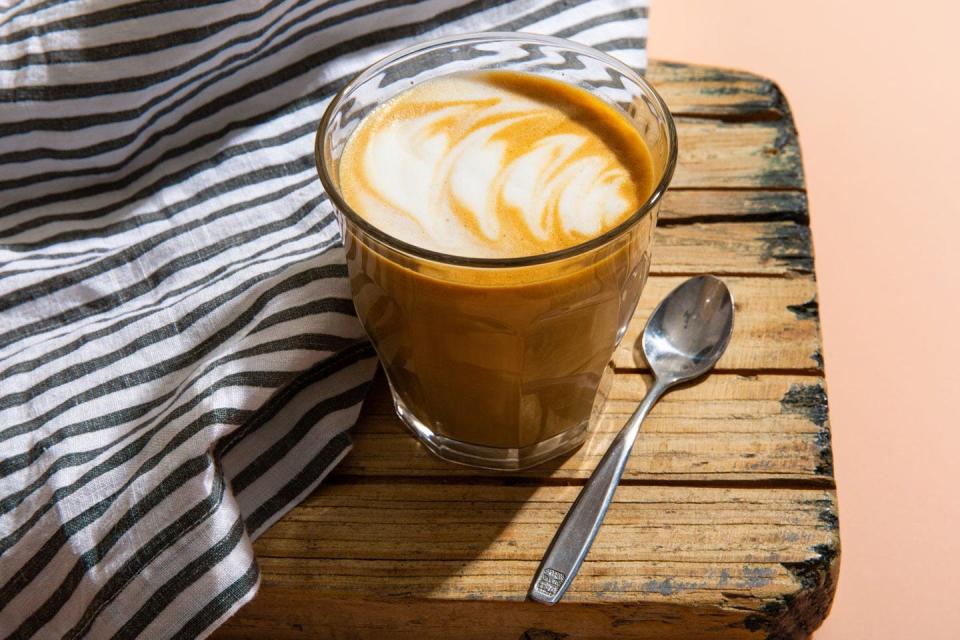 <p>The perfect latte at home is totally achievable, even if you don't have a fancy <a href="https://www.delish.com/kitchen-tools/cookware-reviews/g39266017/best-espresso-machine/" rel="nofollow noopener" target="_blank" data-ylk="slk:espresso machine;elm:context_link;itc:0;sec:content-canvas" class="link ">espresso machine</a>. A small <a href="https://www.delish.com/kitchen-tools/cookware-reviews/g32759410/best-milk-frothers/" rel="nofollow noopener" target="_blank" data-ylk="slk:milk frother;elm:context_link;itc:0;sec:content-canvas" class="link ">milk frother</a> is helpful, but you can also use an immersion blender to froth the milk or pour your warmed milk into a <a href="https://www.delish.com/kitchen-tools/cookware-reviews/g32811430/best-french-press-coffee-makers/" rel="nofollow noopener" target="_blank" data-ylk="slk:French press;elm:context_link;itc:0;sec:content-canvas" class="link ">French press</a> and pump it until it's nice and foamy. Want more latte practice? Try our <a href="https://www.delish.com/cooking/recipe-ideas/a28899368/how-to-make-chai-latte-recipe/" rel="nofollow noopener" target="_blank" data-ylk="slk:chai latte;elm:context_link;itc:0;sec:content-canvas" class="link ">chai latte</a>! <br></p><p>Get the <strong><a href="https://www.delish.com/cooking/recipe-ideas/a35683630/latte-recipe/" rel="nofollow noopener" target="_blank" data-ylk="slk:The Perfect Latte recipe;elm:context_link;itc:0;sec:content-canvas" class="link ">The Perfect Latte recipe</a></strong>. </p>