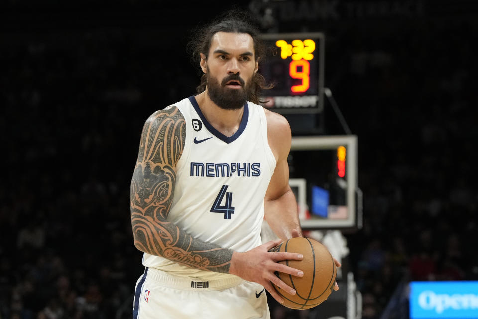 FILE - Memphis Grizzlies center Steven Adams looks down the court during the first half of an NBA basketball game against the Phoenix Suns, Jan. 22, 2023, in Phoenix. The Grizzlies traded Adams to the Houston Rockets for guard Victor Oladipo and three draft picks on Thursday, Feb. 1, 2024. (AP Photo/Rick Scuteri, File)