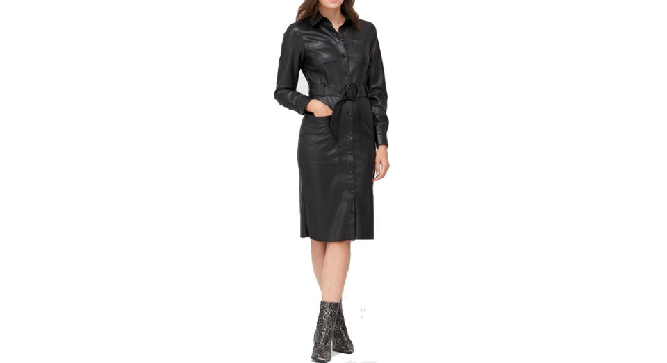 V by Very Faux Leather Midi Belted Shirt Dress