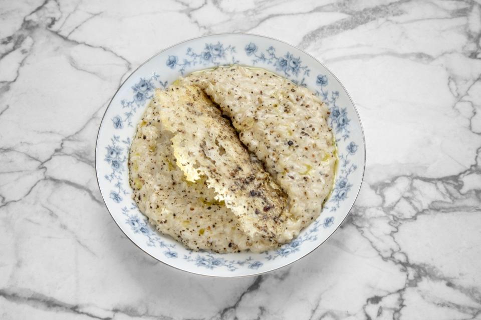 Cacio e pepe risotto served at Ronan restaurant.