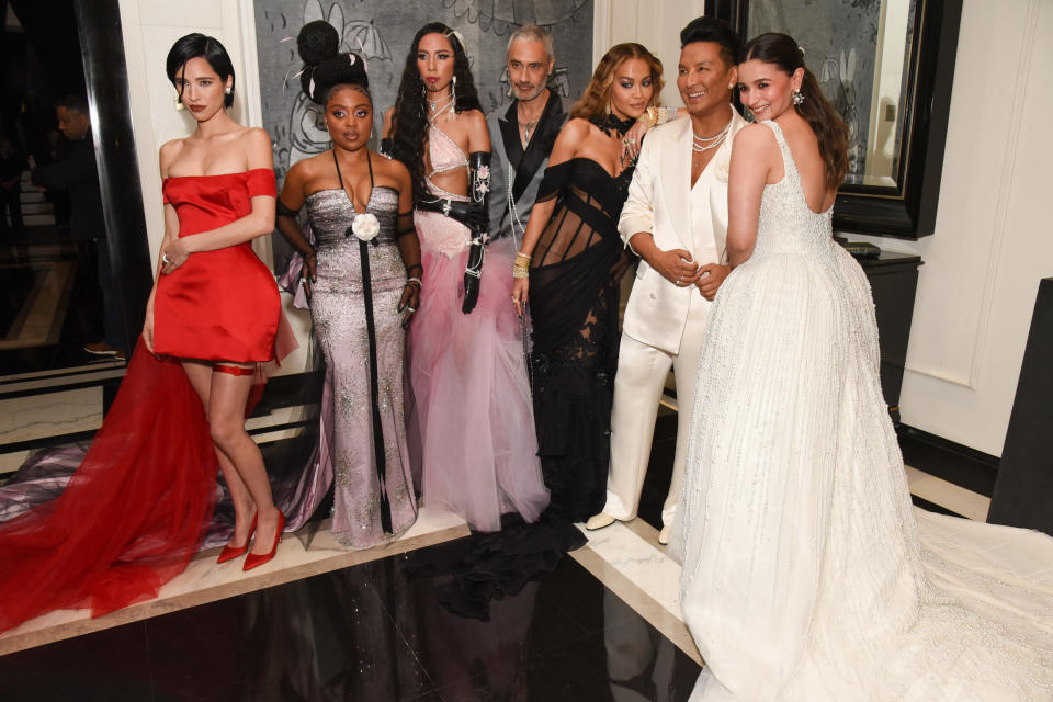 Kelsey Asbille Chow, Quinta Brunson, Quannah Chasinghorse, Taika Waititi, Rita Ora, Prabal Gurung and Alia Bhatt at The Carlyle Hotel before the 2023 Met Gala: Karl Lagerfeld: A Line of Beauty