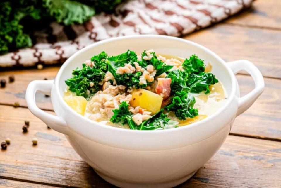 <p>Julie's Eats and Treats</p><p>Craving a big bowl of soup? Dig into this Crock Pot Zuppa Toscana that’s just you like your favorite restaurants! A kaleidoscope of flavor is imparted from spicy sausage, potatoes, and kale, all cloaked in a creamy soup base.</p>