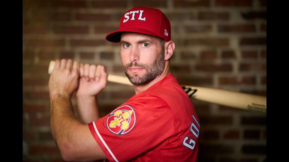 Paul Goldschmidt shown in new Cardinals uniform. The St. Louis Cardinals, with help from Grammy Award-winning hip-hop artist and St. Louis native, Nelly, unveiled the team’s highly anticipated Nike MLB City Connect Series uniform and merchandise line on May 20, 2024. The new uniforms, which feature red jerseys paired with white pants, includes a modern take on the iconic “Birds on the Bat” with chain-stitched lettering showcasing a familiar nickname for St. Louis (“The Lou”) that gained mainstream popularity through use by Nelly in his debut single and album, Country Grammar. The Cardinals’ City Connect jerseys mark the first time in franchise history that a red jersey will be produced for regular season play.